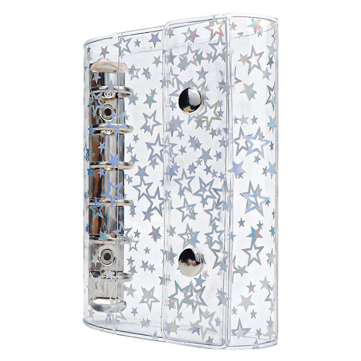A7 Budget Binder Cover Clear PVC 6 Ring Binder Glitter Star Refillable Notebook Shell Protector with 2 Snaps