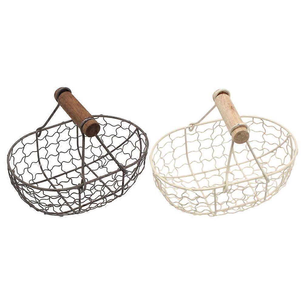 Baskets For Storage With Wooden Handle Rectangular Design Home Decor 2Pcs Beige White