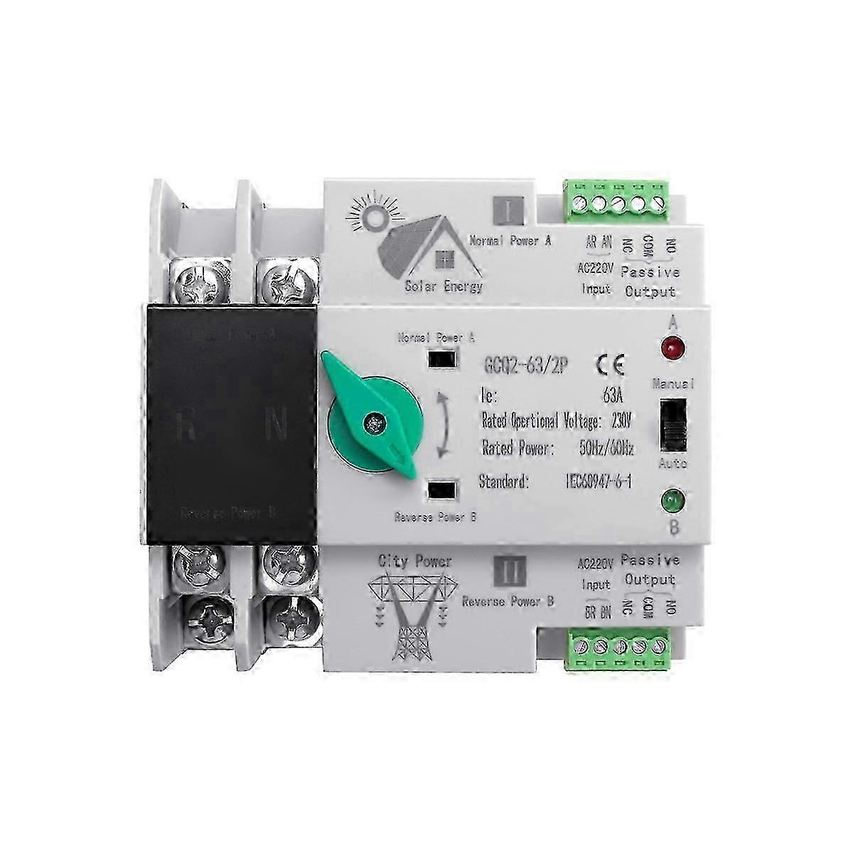 Photovoltaic Solar Power ATS Automatic fer Switch Din Rail 2P AC220V ATS PV System Power to Citg
