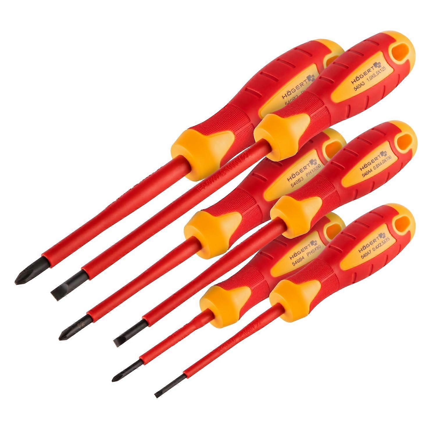VDE Insulated Screwdriver Set 6 Pieces, 1000V Rated, Cross & Slotted Tools, High Quality Insulation, Durable Screwdrivers