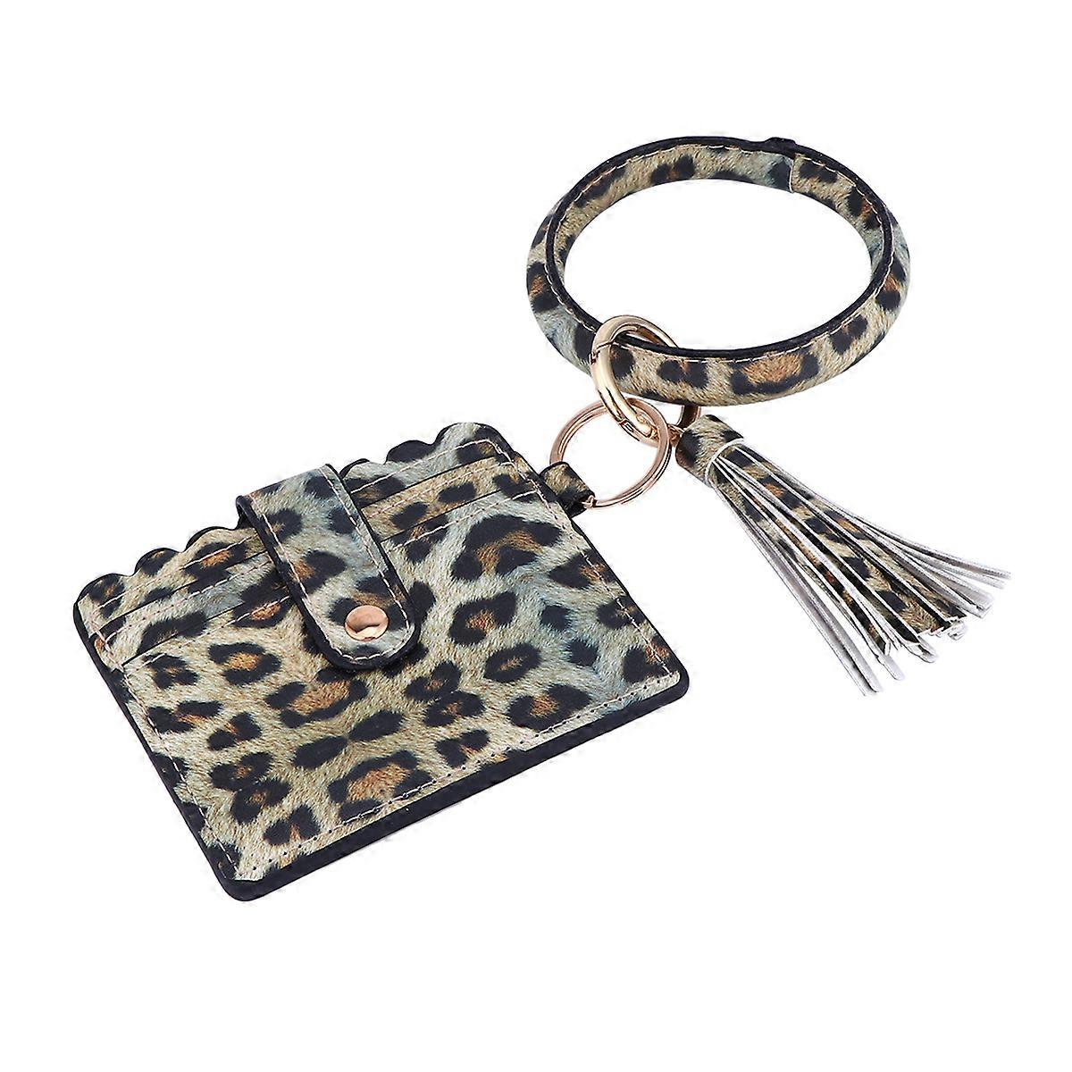 Tassel Wristlet Coin Purse Wallet for Women – PU Handbag with Card Slots, Key Ring Holder, and Leopard Print – Stylish Bracelet Bag for Daily Use and