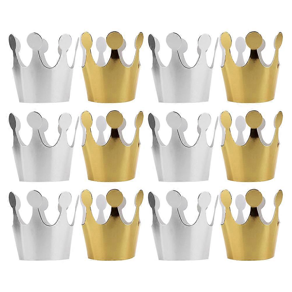 قبعات حفلة عيد ميلاد للأطفال الذهبي الفضي شكل تاج قابلة لإعادة الاستخدام 12 قطعة