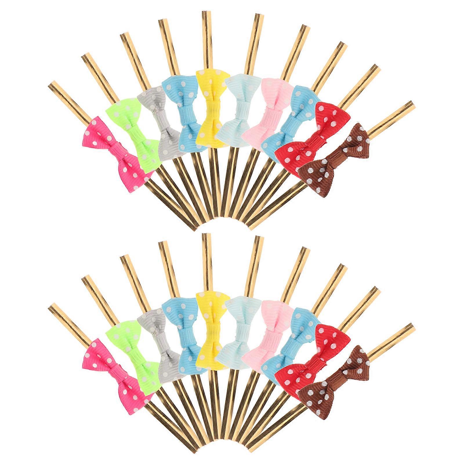 Assorted Gold Pre Tied Ribbon Sealing Ties Pack of 200 for Dessert Bags, Lollipops, Cake Pops, Party Favors, and Decorations