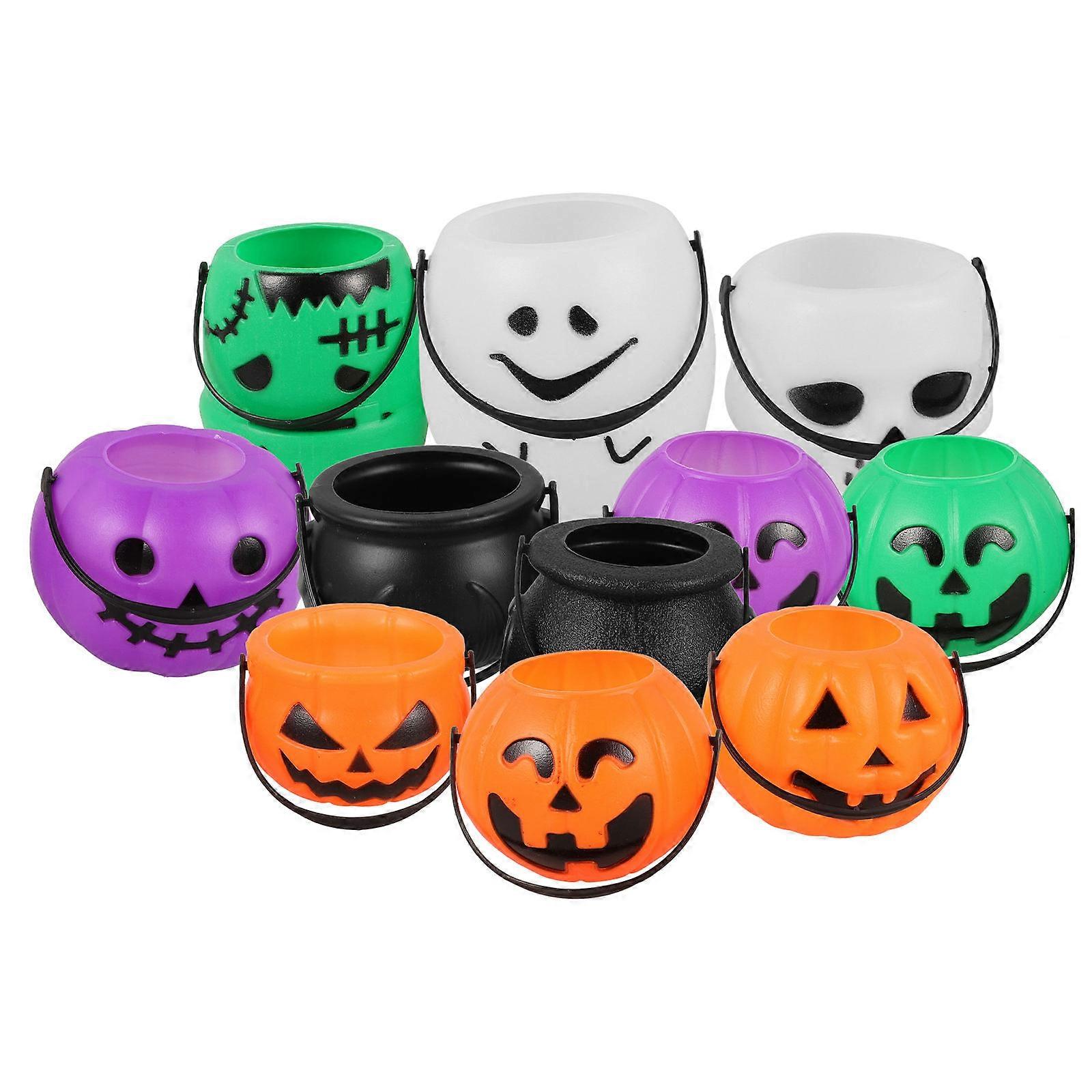 Halloween Pumpkin Bucket Reusable Candy Holder 11pcs Set Sturdy Storage Container for Trick Treating Party Decorations