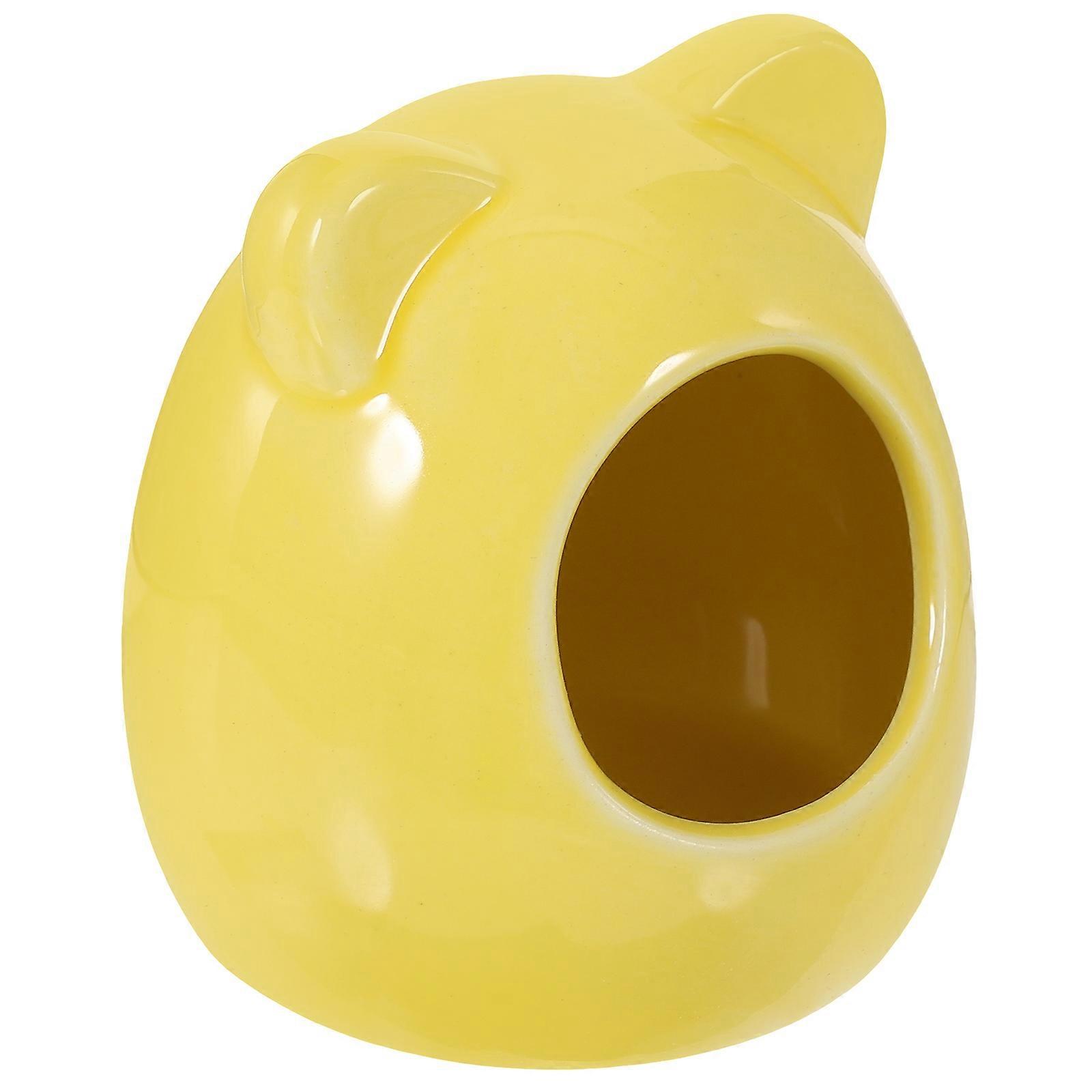 Decorative Hamster Ceramic Hut Yellow Multipurpose Playing Area Gerbils And Mice 7.6x7x7cm 1Set