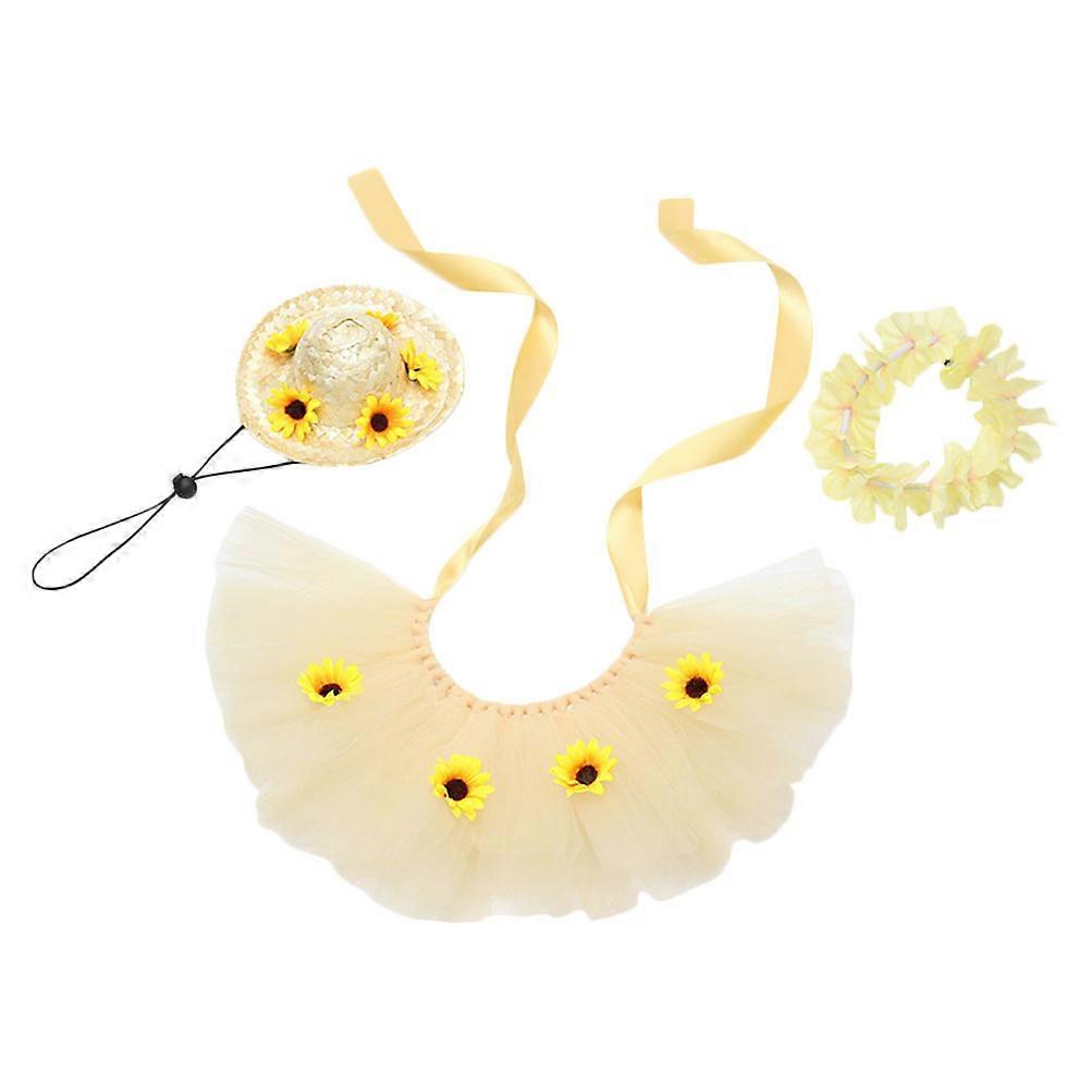Festival Pet Costume Kit 1 Set Hawaiian Costume For Dog Hat And Skirt Set For Pet Owners In Hawaii Theme Event 15X15Cm Yellow