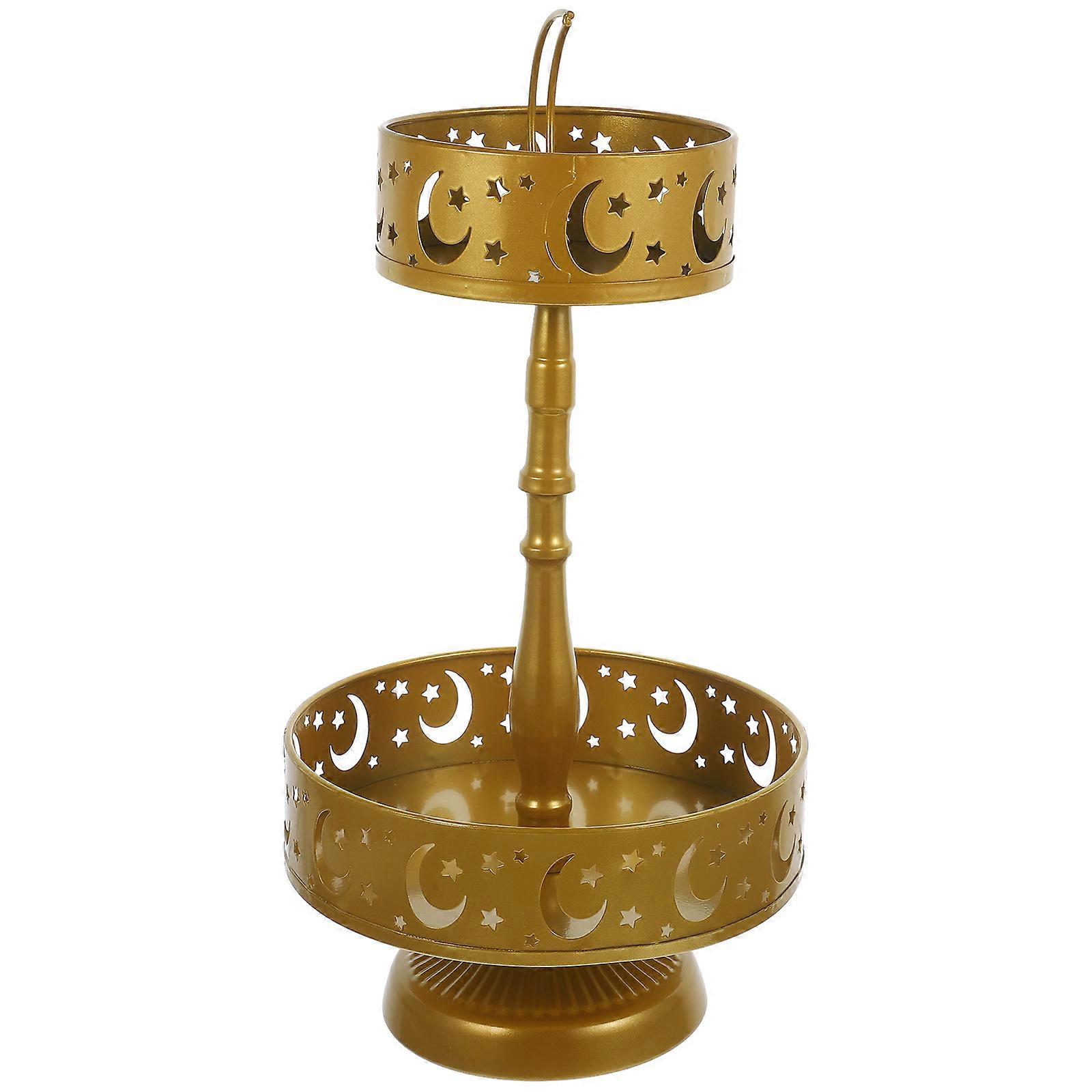 Golden Iron Double-deck Display Tray for Decor with Moon Pattern Dessert Stand 7.87 Inches