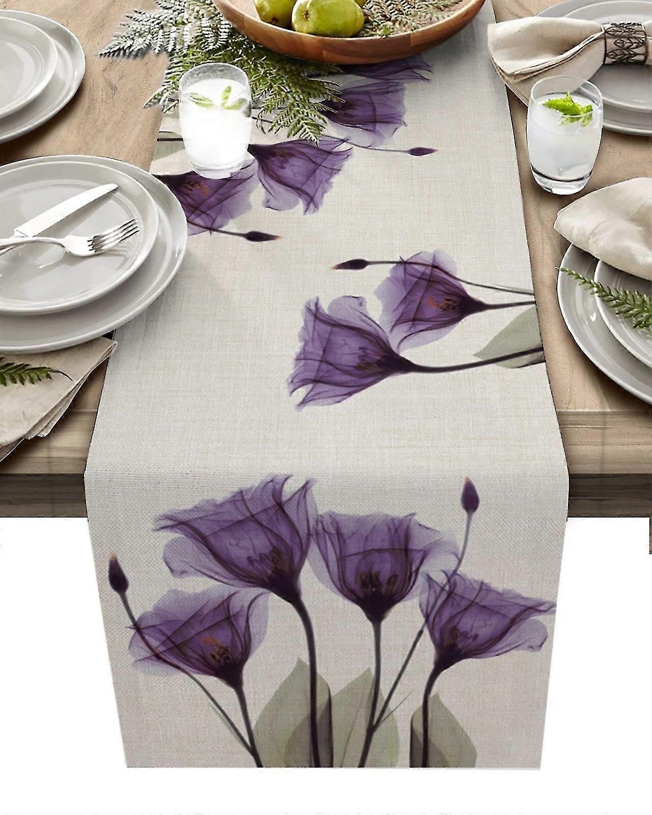 Blue Tulip Table Runner For Dining Table Kitchen Decor Anti-stain Dining Table Tablecloth Rectangular Dining Table Runner