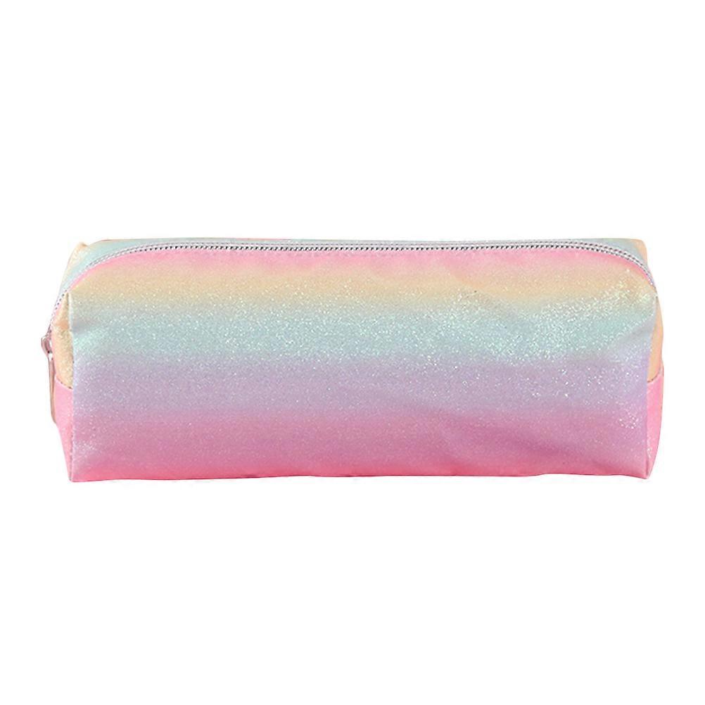 Portable Student Pencil Case For Daily Use Square Pink Glitter Material 1Pcs