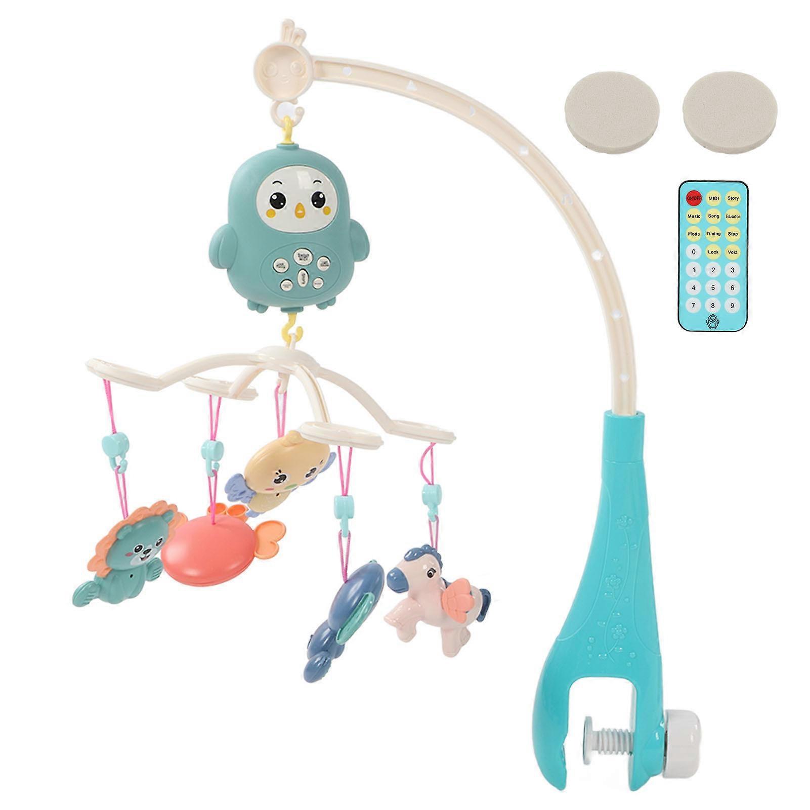 Baby Crib Mobile with Music Lights 360 Degree Rotation Timing Function Animals Musical Crib Mobile with Remote Control Blue