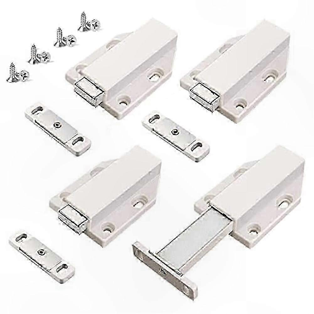 Magnetic Push Latch Set for Cabinets and Large Doors, 4-Pack White