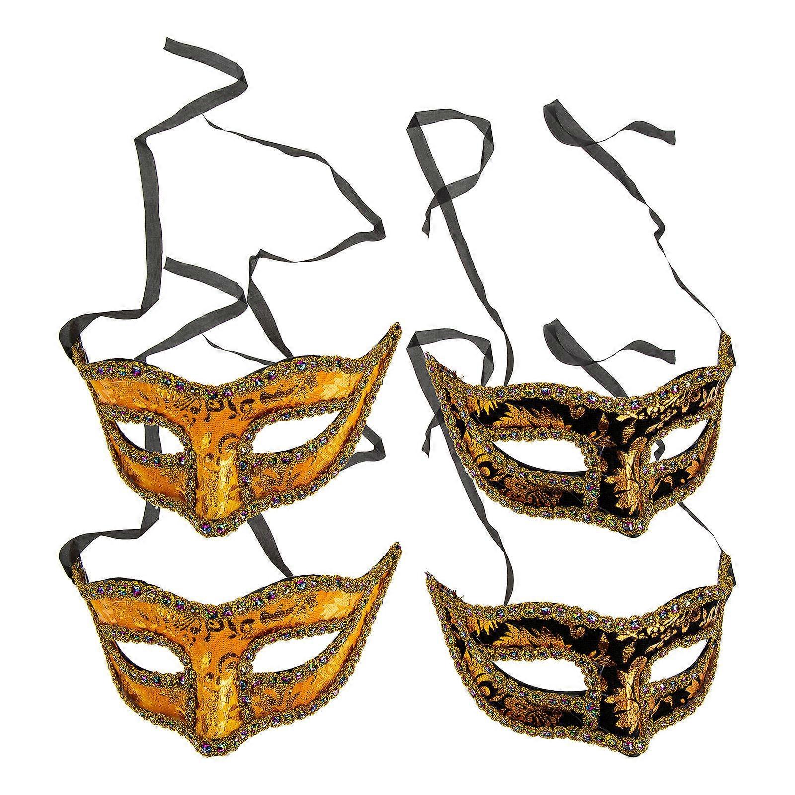 Carnival Mask Men Half Face Coverage Adjustable Position Plastic Material Retro Style 19x8cm 4Pcs