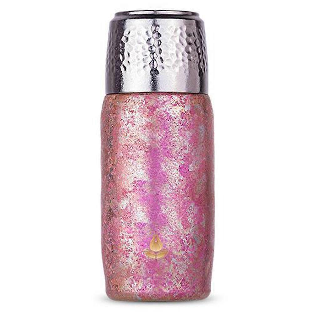 TKdaddy DONGHUIYUAN HA-101 350ml Pure Titanium Insulated Water Bottle for Outdoor Home Tea Cup with Temperature Display (BPA Free, No FDA) Gold+Pink