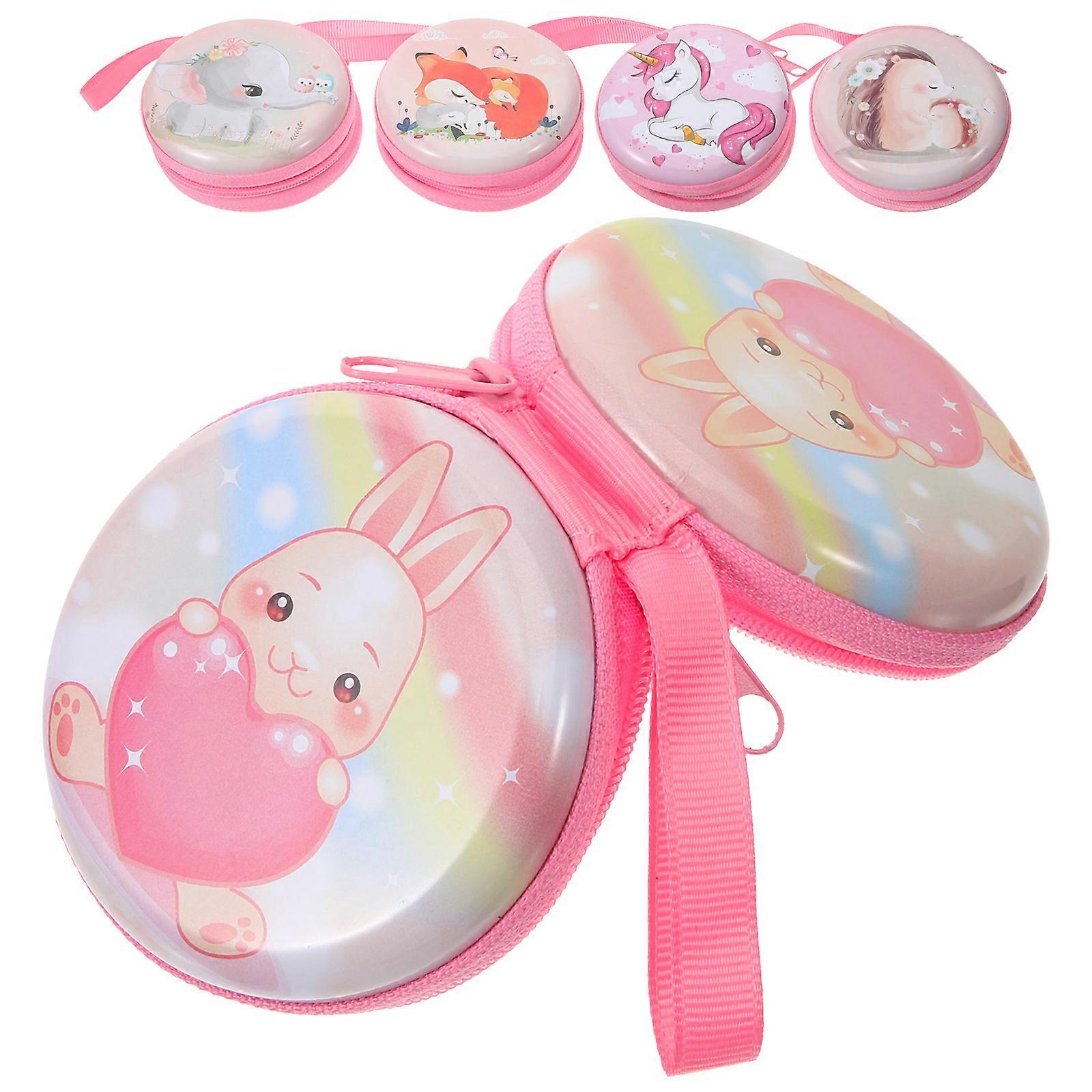 5pcs Animal Pattern Small Coin Purse with Zipper Portable Round Wallet for Adults Durable Iron Sheet Material Compact Coin Bag
