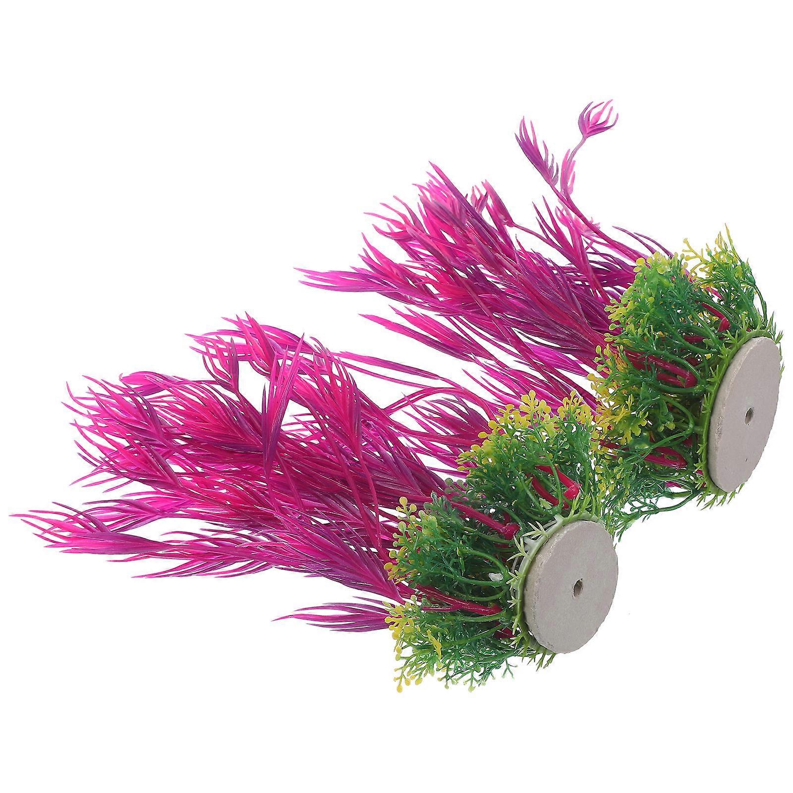 Rosy Plastic Artificial Grass for Decoration Perfect for Fish Tank Supplies 2Pcs