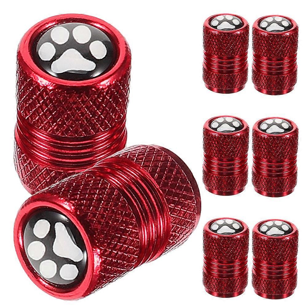Paw Print Tire Valve Stem Caps in Red Stainless Steel for Car with Durable Water Resistance and Easy Installation 8 Pieces