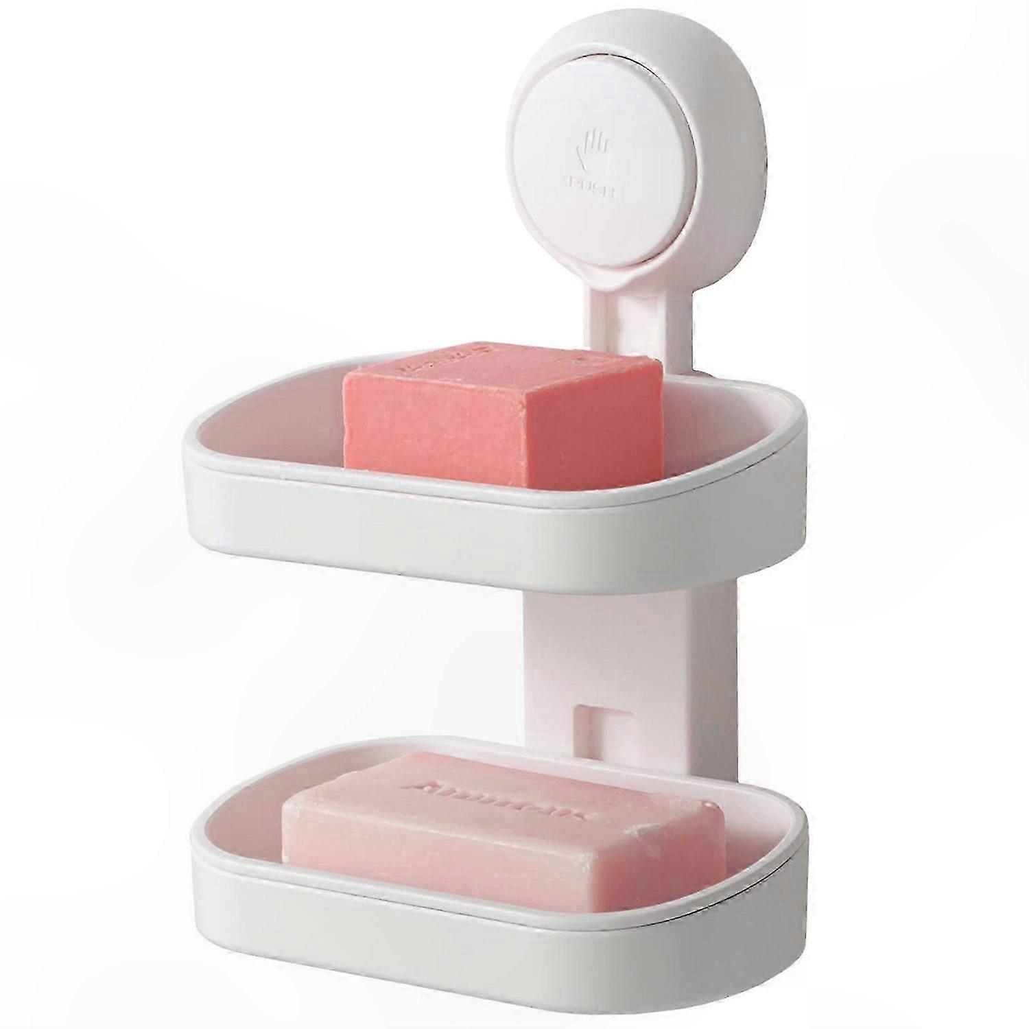 Suction Cup Soap Dish Wall Mount for Bathroom Storage Double Layer No Drilling Required