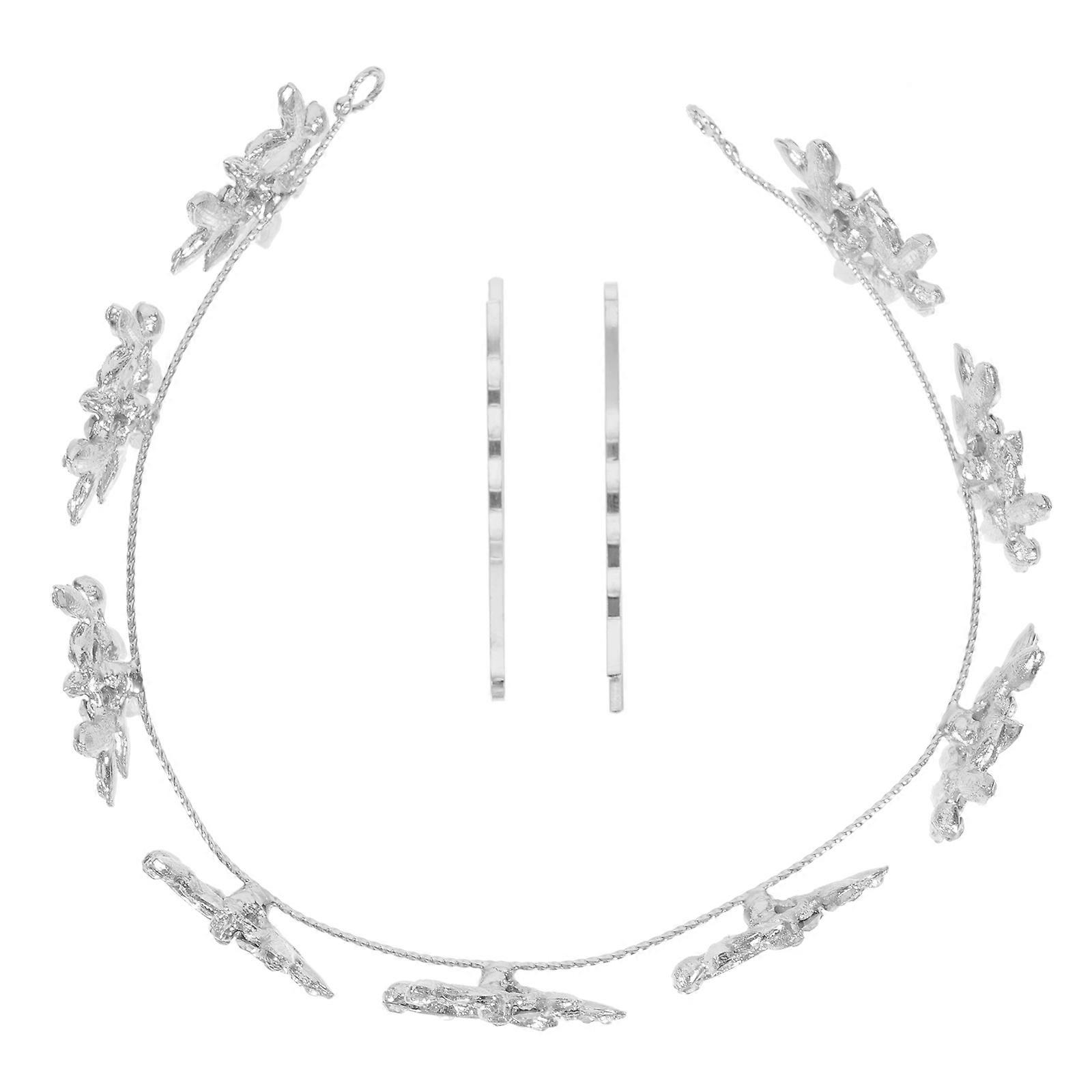 Crown Hair Ring with Rhinestone and Pearl for Decoration Use Silver Color 1 Set