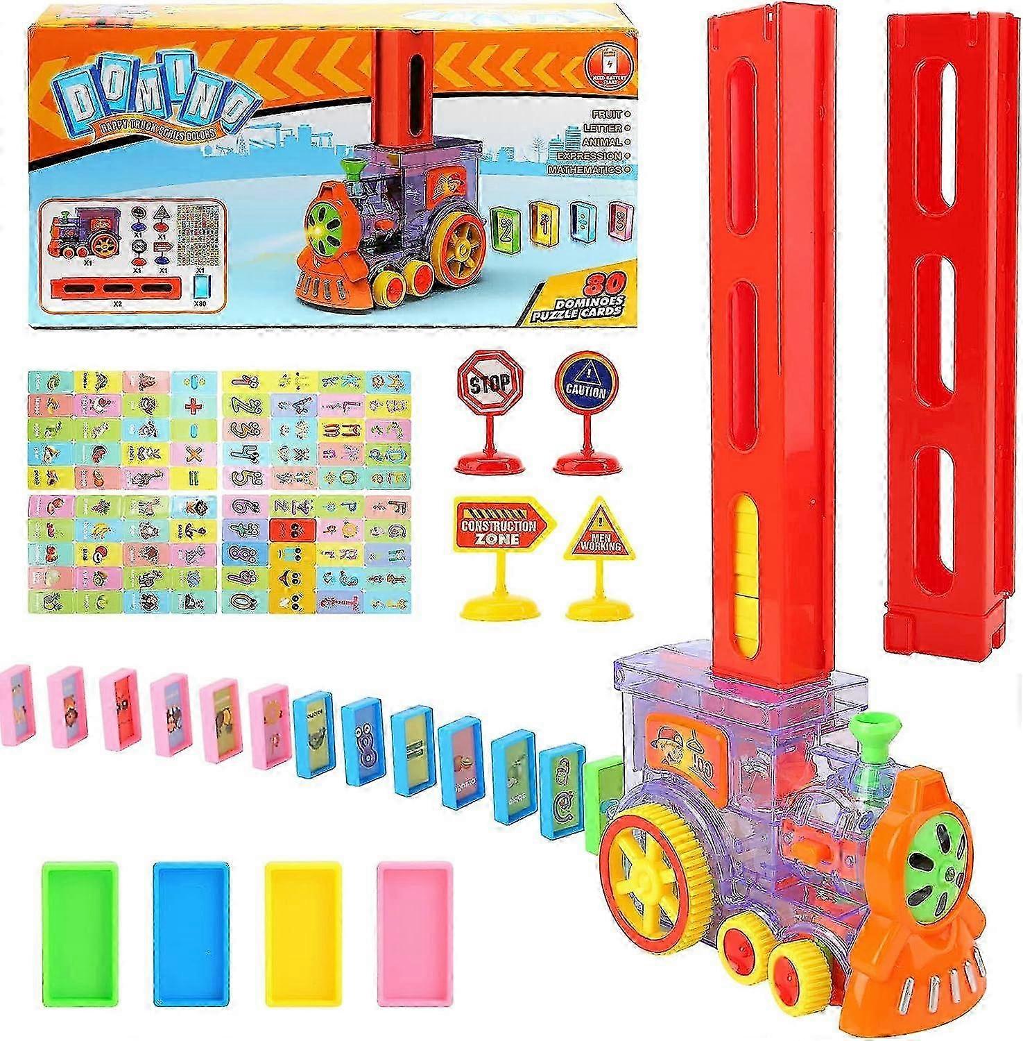 Creative Domino Train Building Toy 80PCS for Kids Age 3-8 with 2 Domino Sleeves