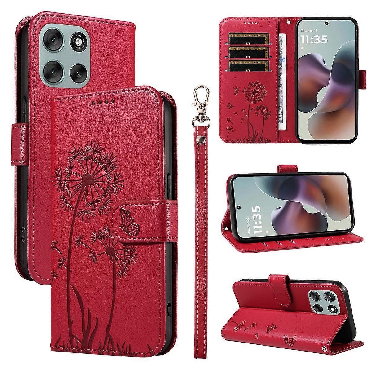 For Motorola Moto G56 5G Leather Wallet Case with Strap Dandelion Imprint Phone Stand Cover