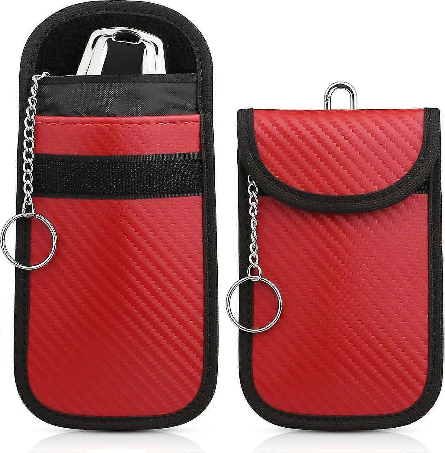 Pouch for Car Keys, [2 Pack] Diyife Car Key RFID Signal Blocking Pouch with , Waterproof Faraday Key fob Protector, Remote Entry Keyless Protect [Red]