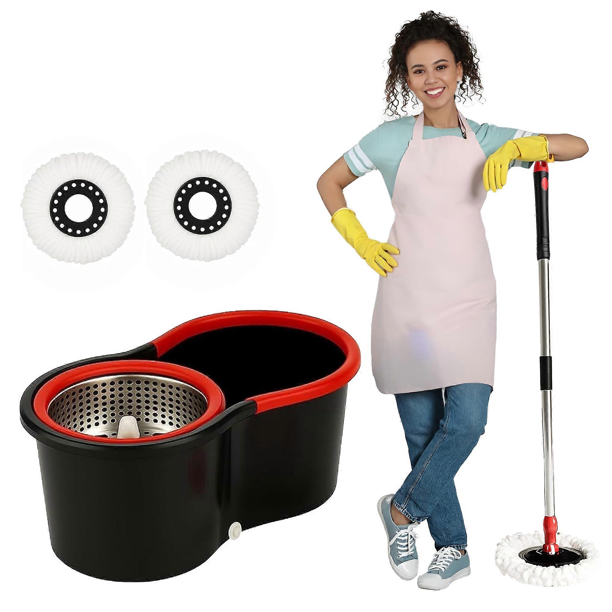 360° Spin Mop Bucket Set, 6L Bucket 2 Microfibre Pads for Home Cleaning