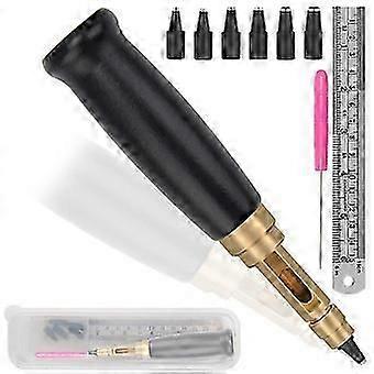 Adjustable Screw Punch, 6 Tip Sizes Belt Hole Puncher, Wood Handle Leather Hole Punch Tool