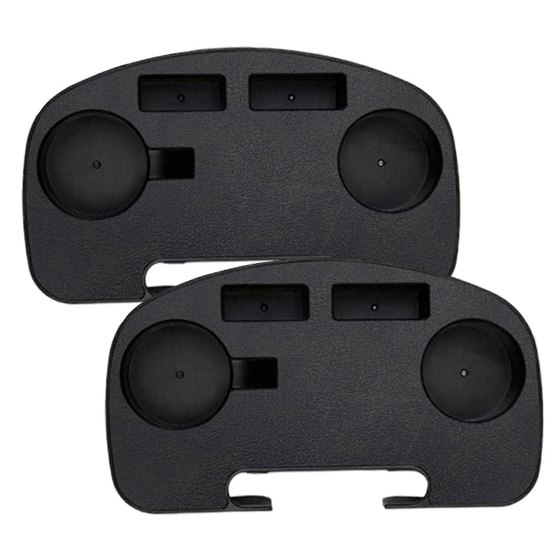Clip On Cup Holder Tray Set, 2 Pack Plastic Snack and Phone Holder for Armchairs, Indoor Outdoor Use, Universal Fit