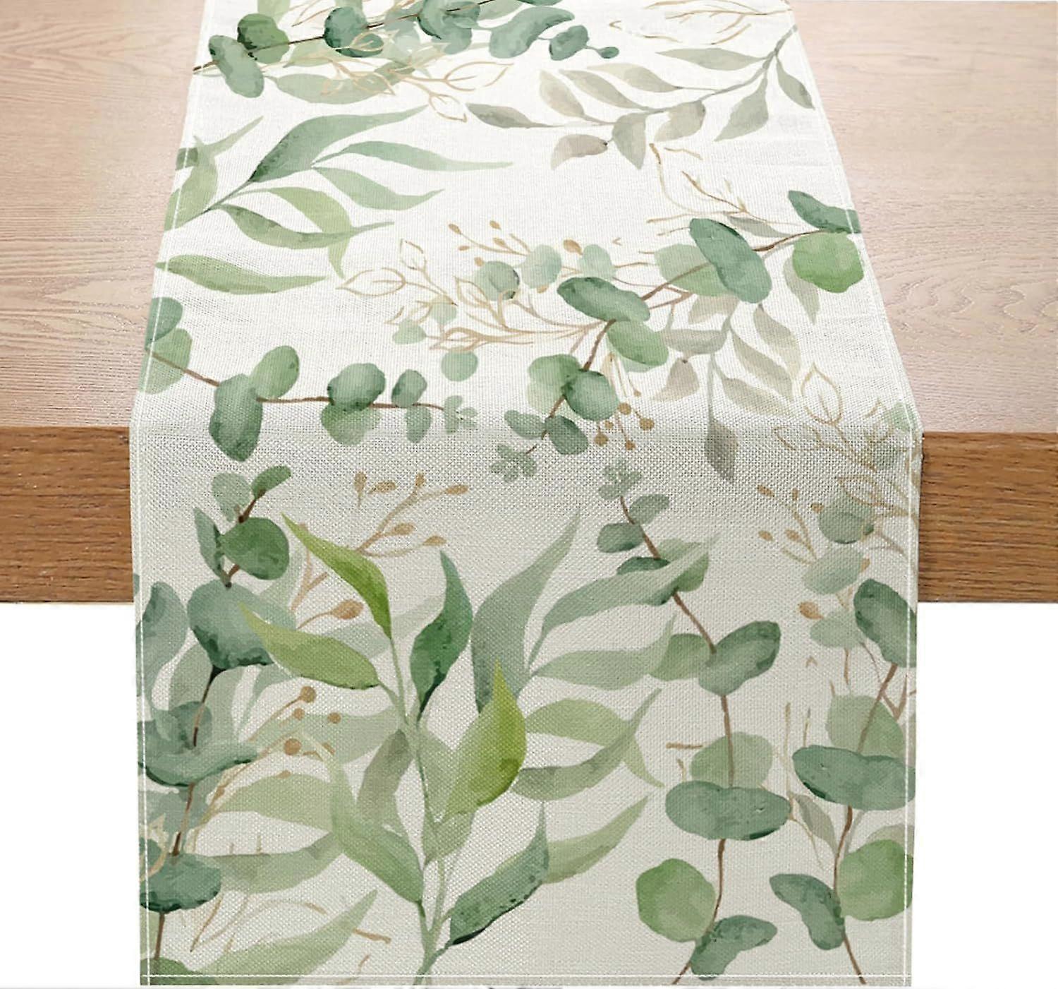 Spring Light Green Eucalyptus Leaves Table Runner 13x72 Inch Greenery Plant