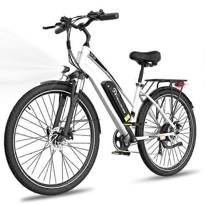 Elektrische fiets voor volwassenen 28" EVERCROSS EK28 – 350W motor, 36V13Ah verwijderbare batterij, 7 versnellingen, schijfremmen, wit