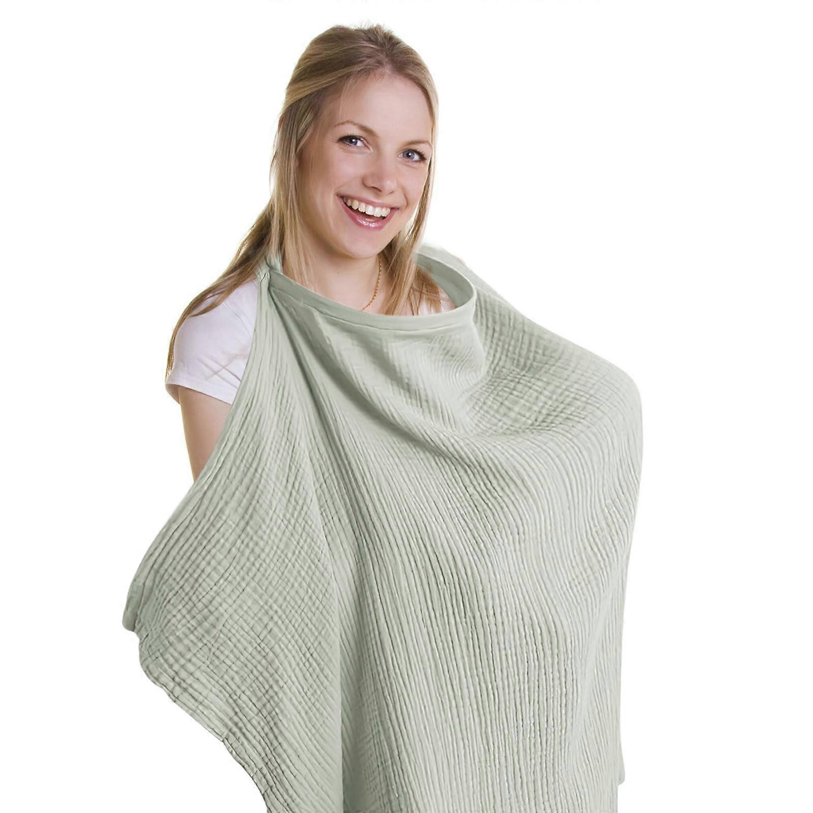 Nursing Apron Breastfeeding Cover, Muslin 75x95 cm With Adjustable Straps, Nursing Scarf Keeps Privacy, Greyish Green
