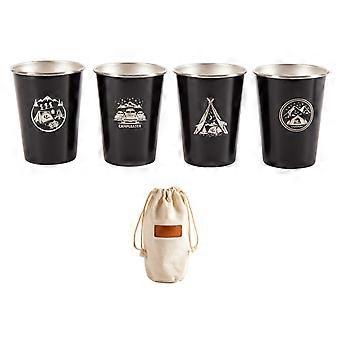 Stainless Steel Camping Cup Set of 4 Outdoor Camping Mug for Picnic BBQ Beer Coffee Wine Black