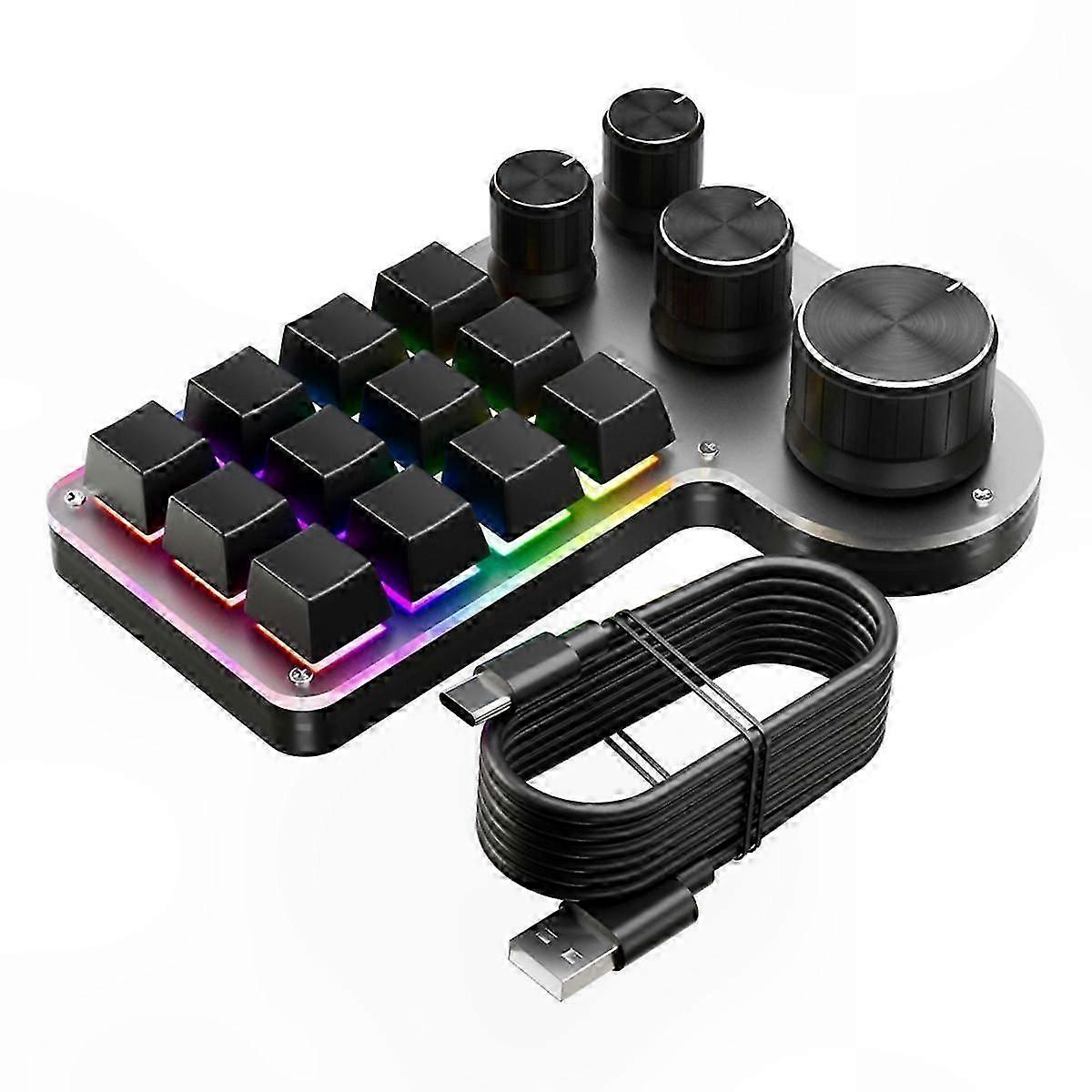 RGB Mechanical Keypad with 12 Keys and 4 Knobs, Programmable Macro Gaming Keyboard, Hotswap BT Mini Keyboard