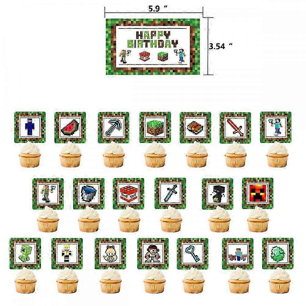 Pixel theme Party Decorations Include Happy Birthday Cake Topper