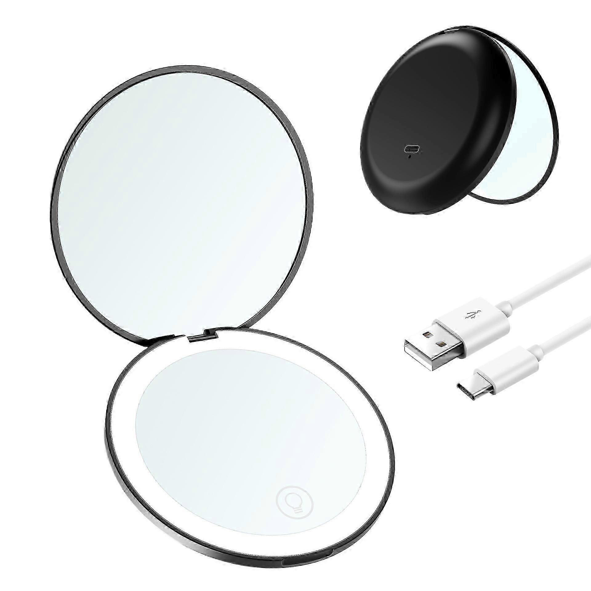 handheld portable led makeup mirror foldable round small