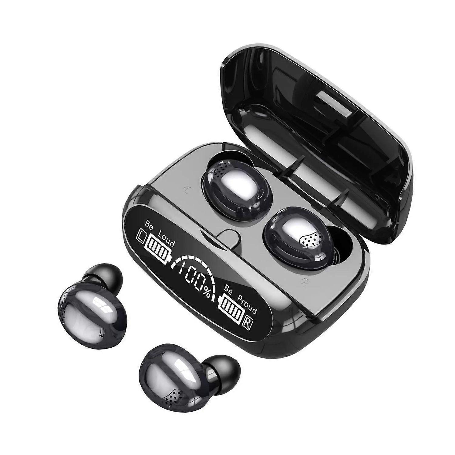 Bluetooth 5.3 wireless earbuds with powerful bass, IPX7 waterproof, USB-C charging, HiFi sound, CVC8.0 noise cancelling, LED display(Black)