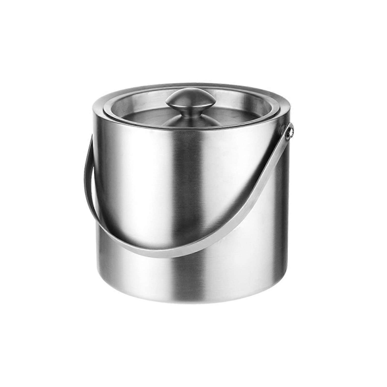Double Wall Insulated Ice Bucket With Lid, Stainless Steel, Wine Chiller, Keeps Ice Cold And Dry, Silver A