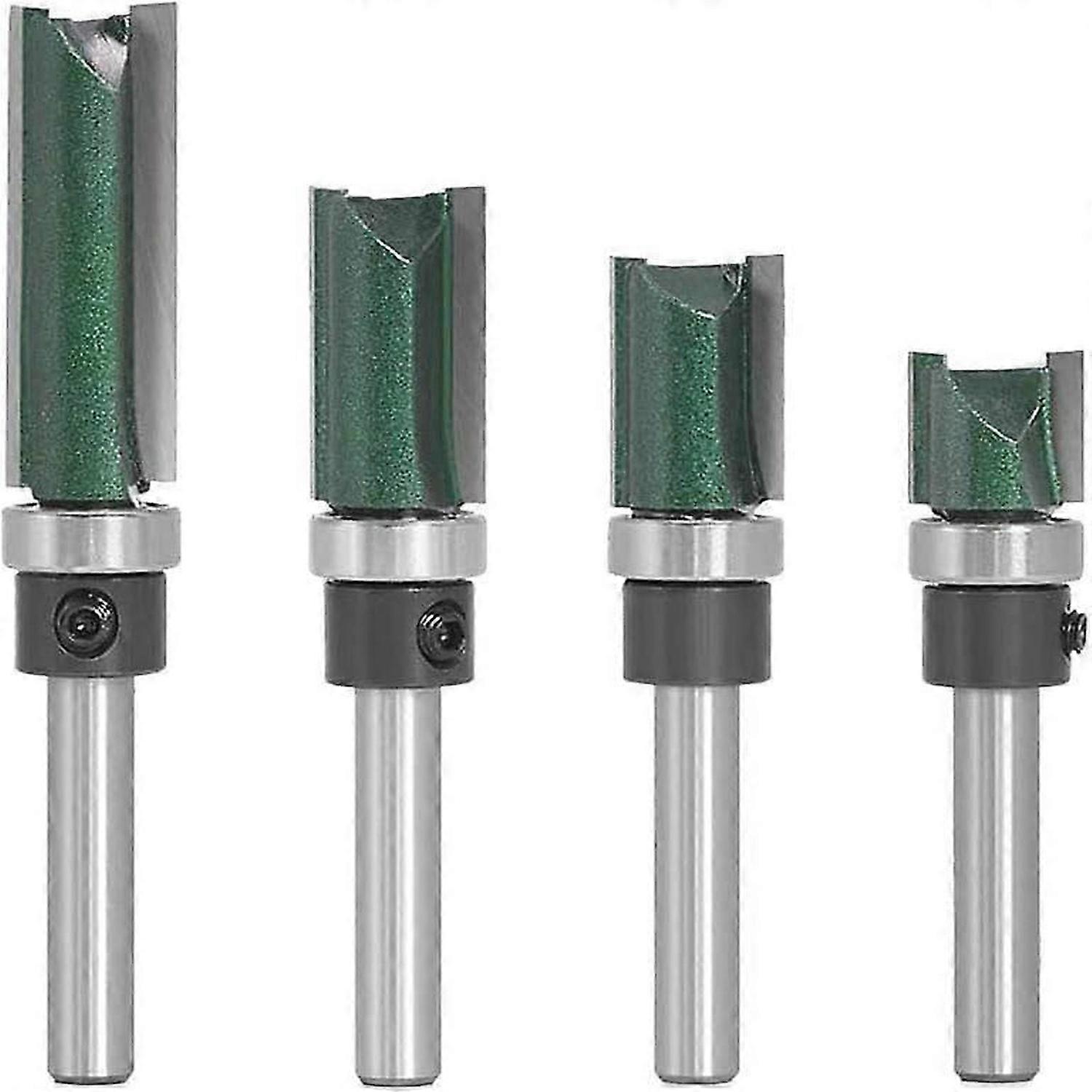 4pcs 1/4 Inch Shank FlushTemplate Router Bit Set Woodworking Top Bearing Cutter Tool 1/2", 3/4", 1", 1-1/2"