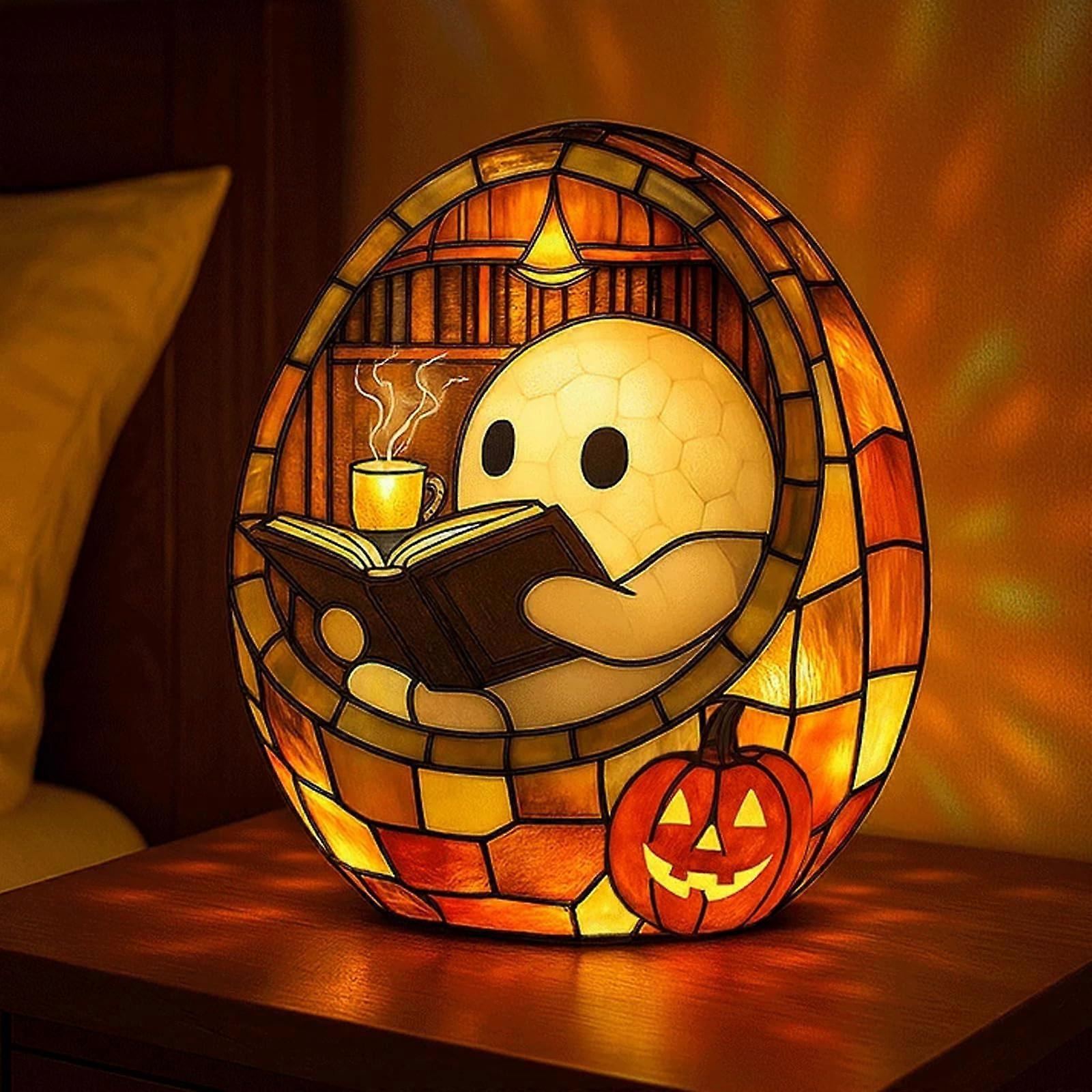 Ghost Reading Book Lamp LED Reading Light For Reading Corner Bedroom Yellow Ghost Night Light Halloween Decor