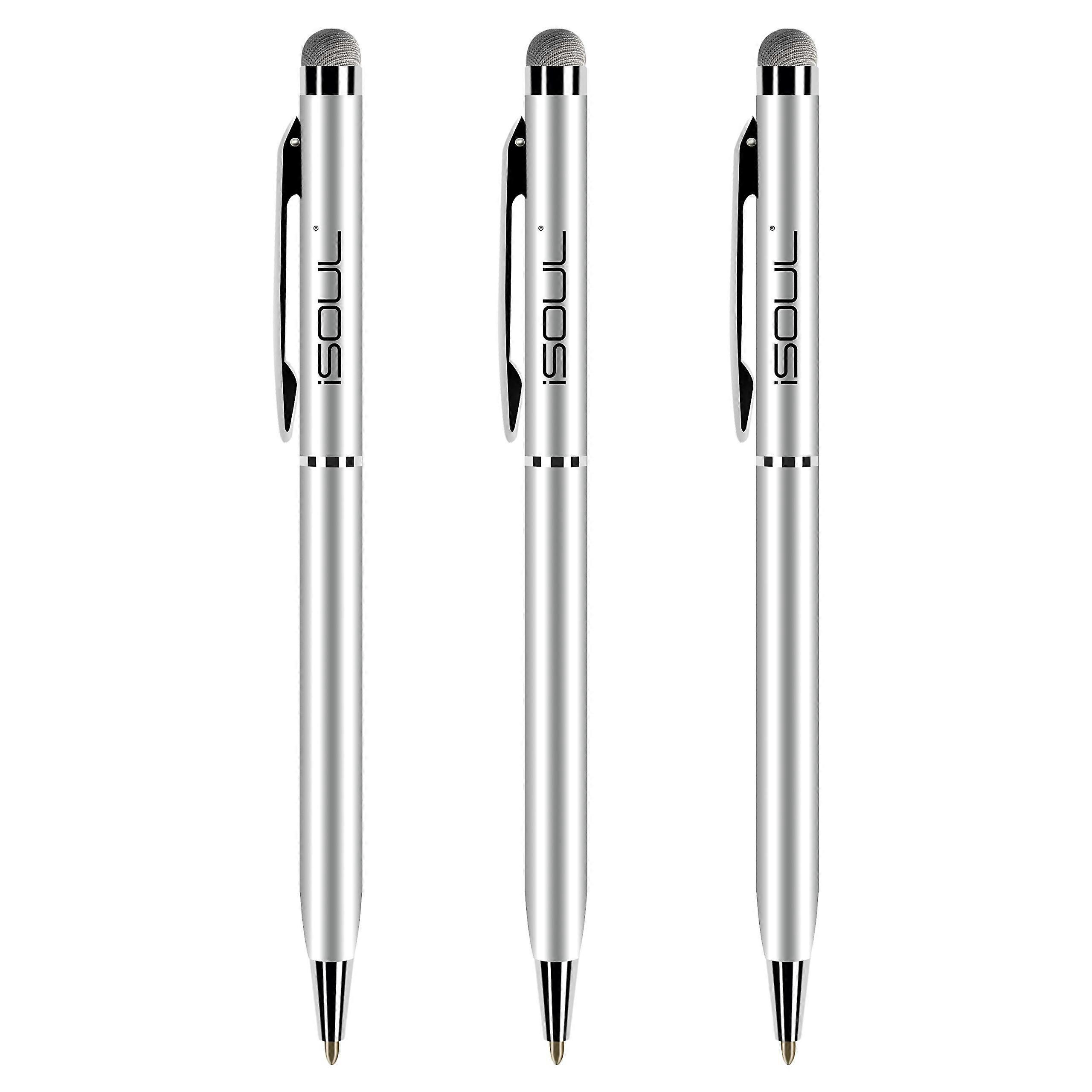 Stylus Pen 2In1 Hybrid Ballpoint Capacitive Touch Pen for iPhone iPad Galaxy Note Tab Nexus Nokia Blackberry 3Pack Silver