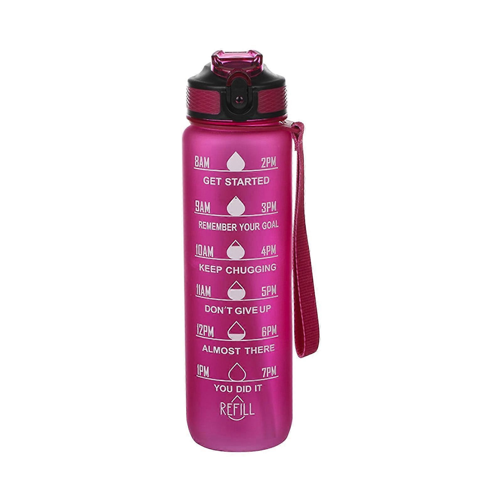 32oz Motivational Water Bottle with Time Marker, Compatible with Gym & School, Leakproof, BPA Free, Reusable Plastic, Includes Straw & Hand Strap