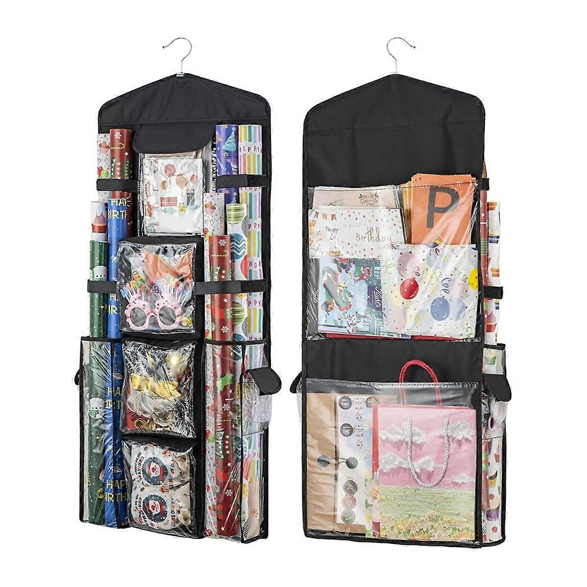 Wrapping Paper Organizer - Hanging Gift Wrap Storage Container, Double-Sided Wrapping Storage over D
