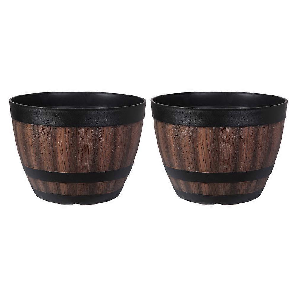 Retro Flowerpot Simulation Wooden Bucket for Planting 2Pcs Coffee Plastic Container