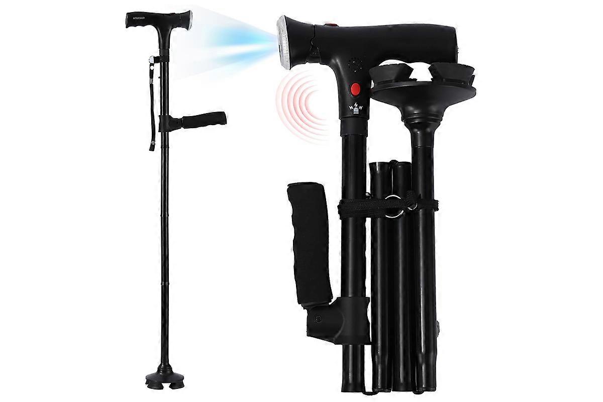 Walking Cane with LED Light Alarm Adjustable Dual Handles for