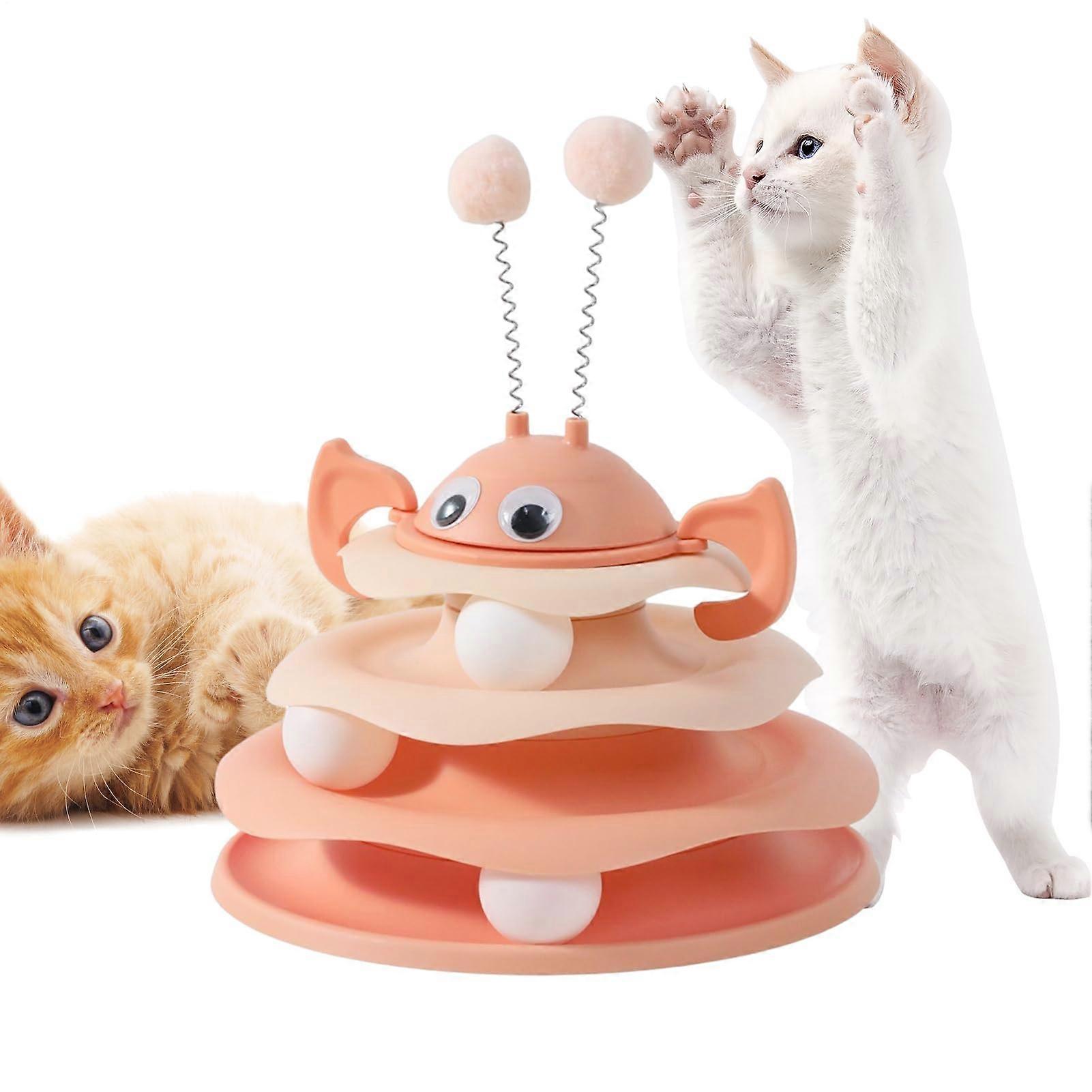 Interactive Cat Toy Turntable with 3 Levels and Rolling Balls for Indoor Kitten Play and Exercise Pink