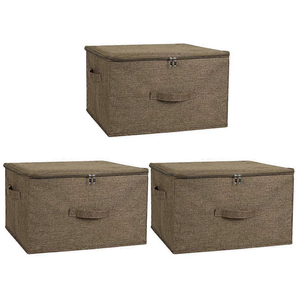 Large Fabric Storage Bins with Zipper Lids and Handles for Closet Clothes Organization, Set of 3 Coffee