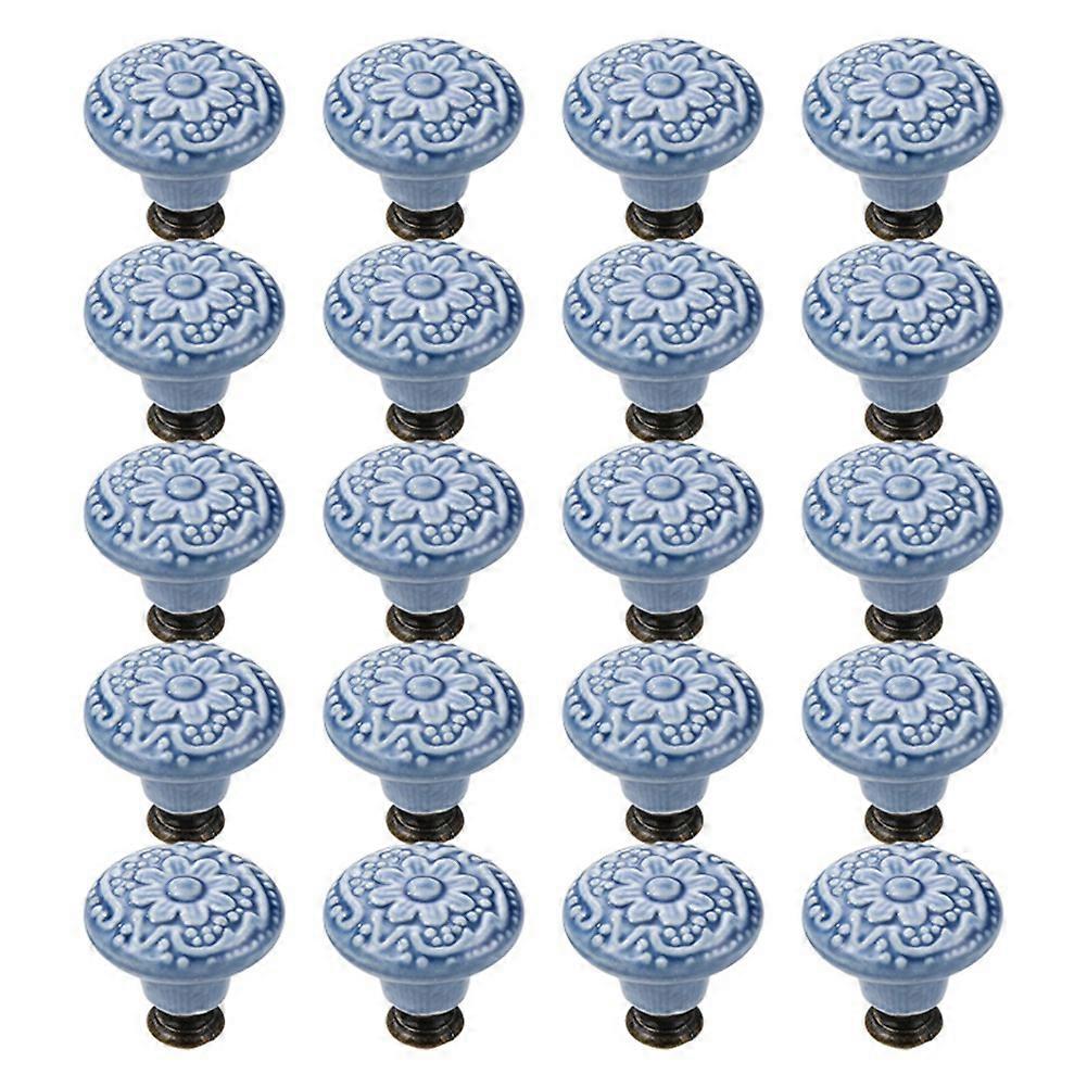 20 Pcs Drawer Pull Handles Round Cabinet Knobs Vintage Ceramic Door Knobs for Closet Cupboard Wardrobe Dresser Indigo