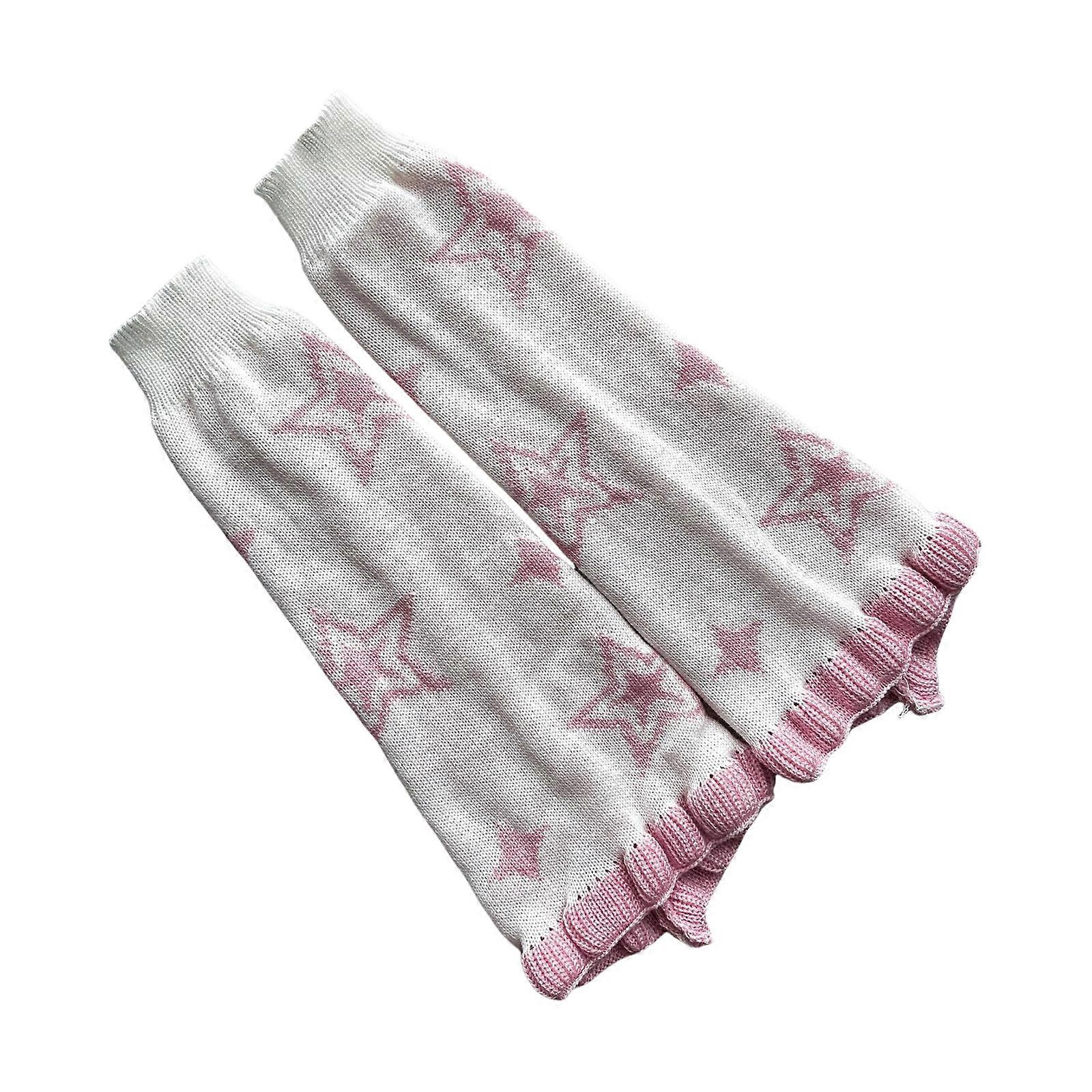 נשים אסתטיקה כוכב דפוס מחממי רגליים יפני פאנק סרוג גרביים ארוכות קפלים לקצץ כיסויי רגל מתרחבים סגנון רחוב ורוד