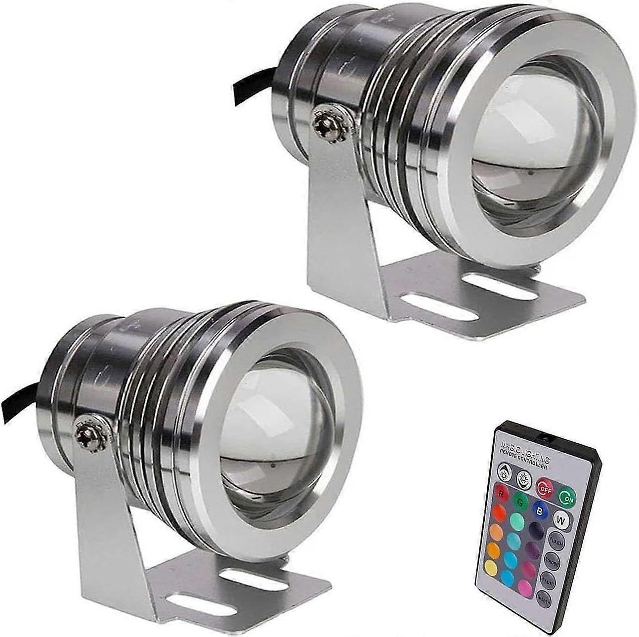 2 Pack 10W Submersible LED Pond Lights IP68 Waterproof RGB Fountain Spotlights with Remote Control 12V