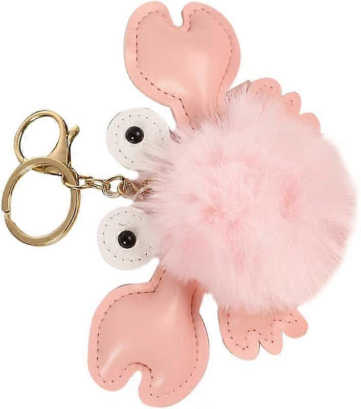 Pompoms Car Keyring,Cute Crab Shape Keychain Bag Charm Soft Plush Keyring Ornament Key Holder